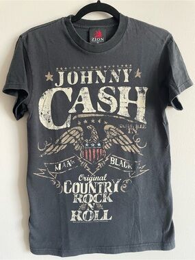 Johnny Cash vintage style t-shirt man in black country rock n roll graphic tee S
